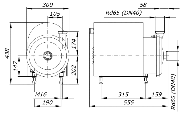 Wymiary gabarytowe pompy GU-15/4