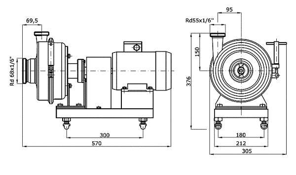 Overall dimensions and cross-section of the SPw-14 pump